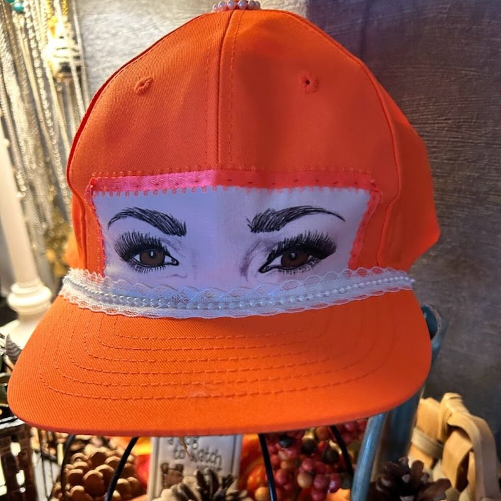 Weird Hats Orange Color Custom Handmade Brown Eyes